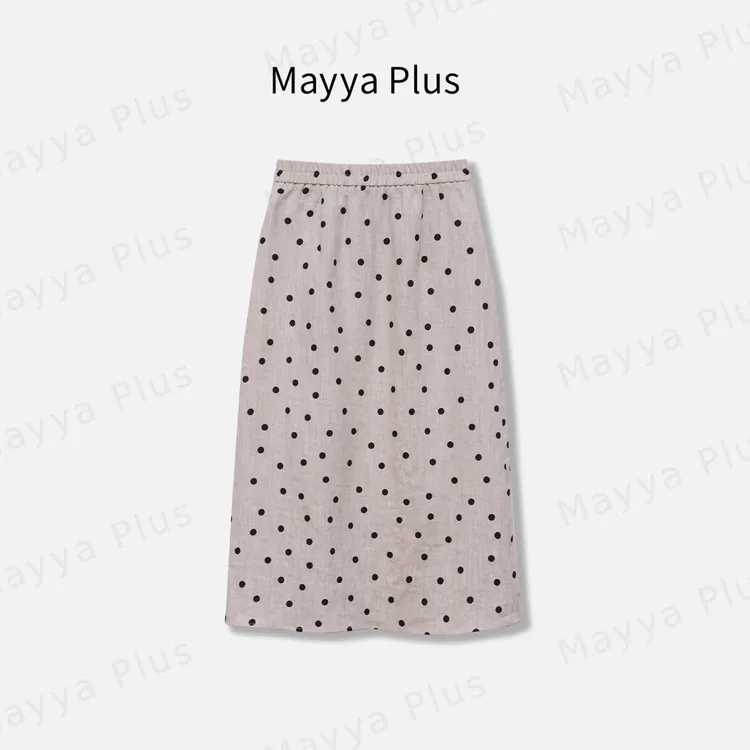 【波点麻裙】MayyaPlus麦芽定制波点印花亚麻显瘦A字半身裙32528775