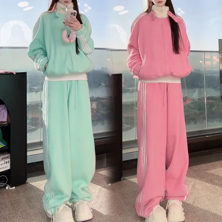 巨好看冬装套装韩系慵懒风加厚摇粒绒上衣阔腿裤休闲时尚两件套女