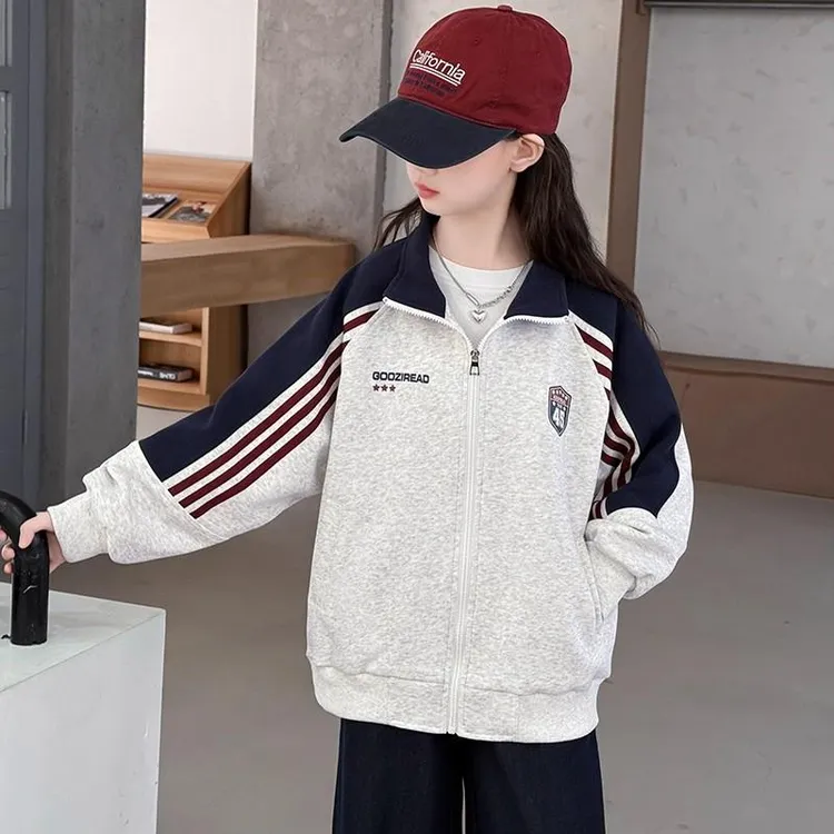女童秋季外套2025新款初中生女孩洋气运动开衫上衣儿童秋装棒球服