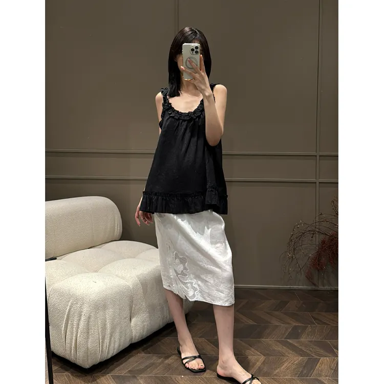饭饭FANN COLLECTION 闲日 100亚麻设计款花边背心吊带FANNA236