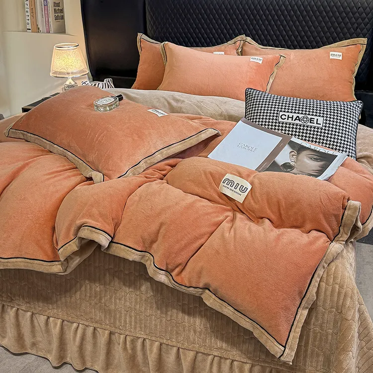 轻奢高端冬季加厚牛奶绒床盖款四件套保暖防滑防静电双面绒被套