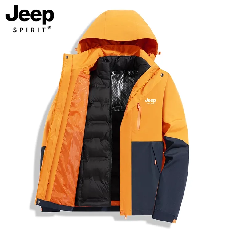JEEPSPIRIT户外冲锋衣男女同款三合一防风情侣加厚羽绒内胆外套