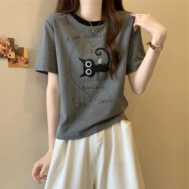 2025新款夏季正肩短袖t恤女韩版宽松显瘦百搭圆领上衣