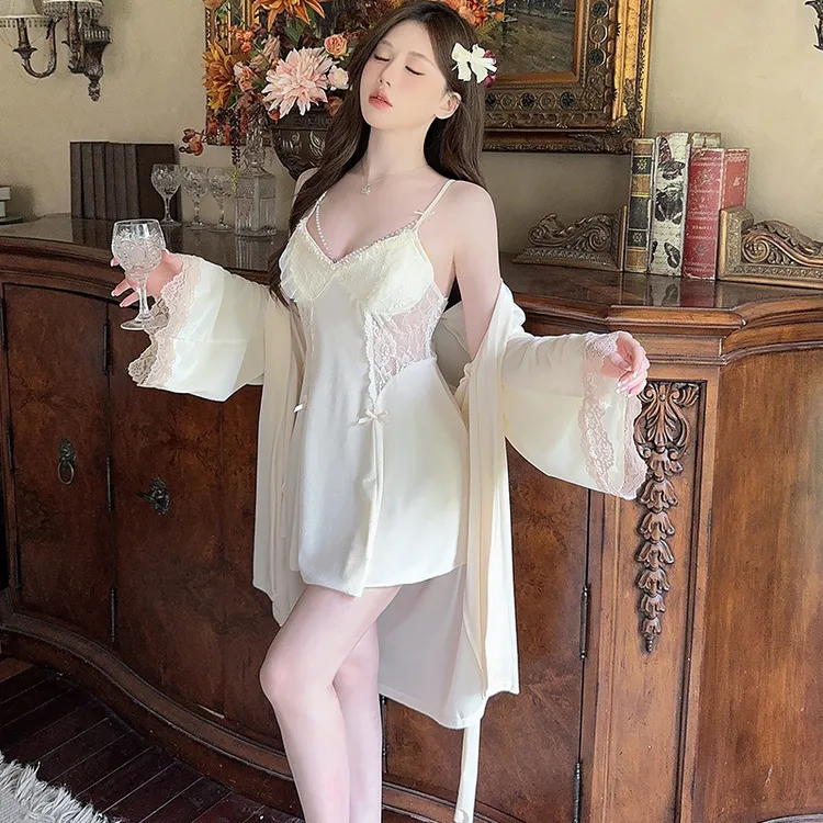 C【温香软玉】秋冬链条带胸垫金丝绒睡衣女套装性感吊两件套5502