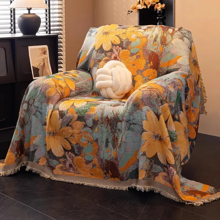 复古美式单人沙发盖布全包沙发巾高级感四季通用单人位沙发垫套罩