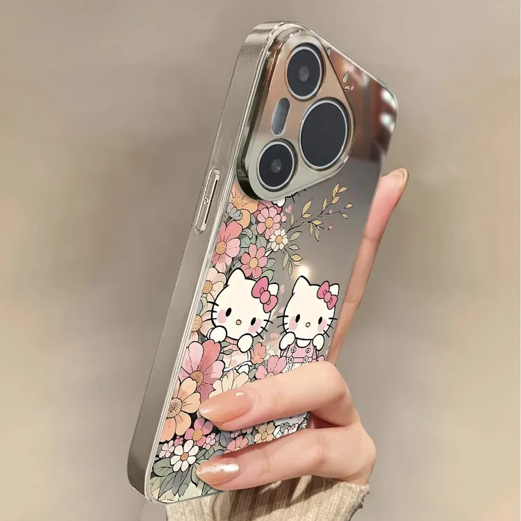适用于华为pura70Pro手机壳花簇KT猫电镀镜面p40外硅胶全包防摔女