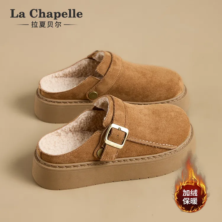 拉夏贝尔勃肯鞋女2025年秋冬季新款加绒保暖平底防滑两穿百搭半拖