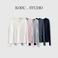 【刻度KODU】XZ-5744早秋新款百搭显瘦鹅蛋领慵懒松弛感长袖打底衫