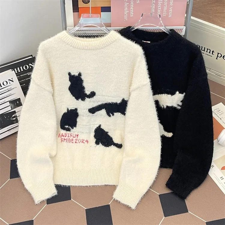 新品秋冬加厚毛衣男女潮流宽松日系针织衫冬季机洗慵懒线衣外套潮