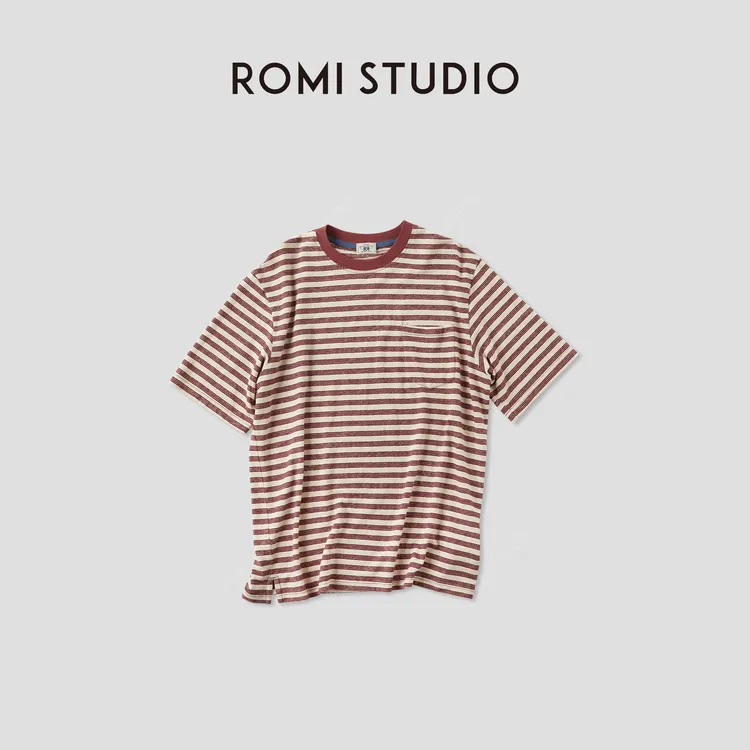 ROMI STUDIO“休闲复古”汉麻混纺撞色条纹圆领短袖T恤 RWCRSU5876