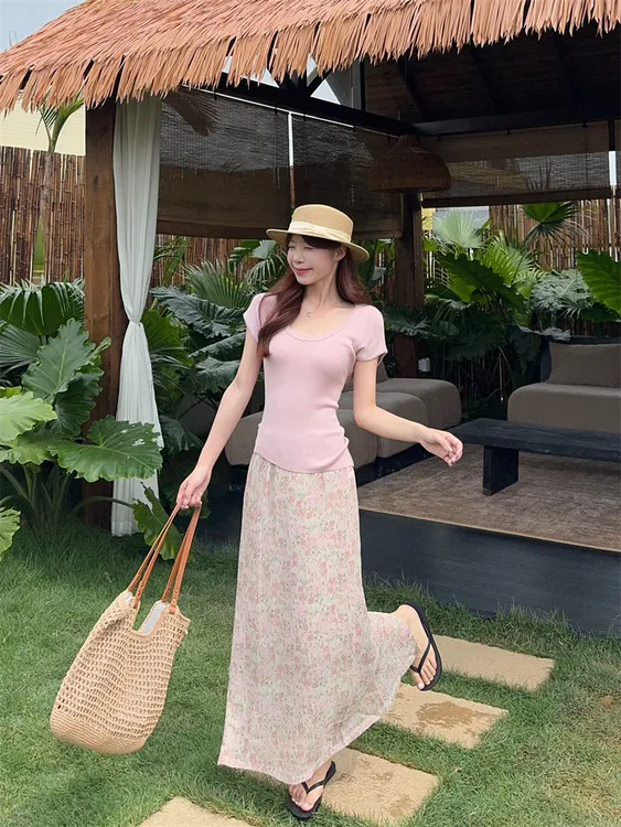 【HANAONI】CCA310夏季温柔显瘦松紧腰碎花半身裙(带内衬）