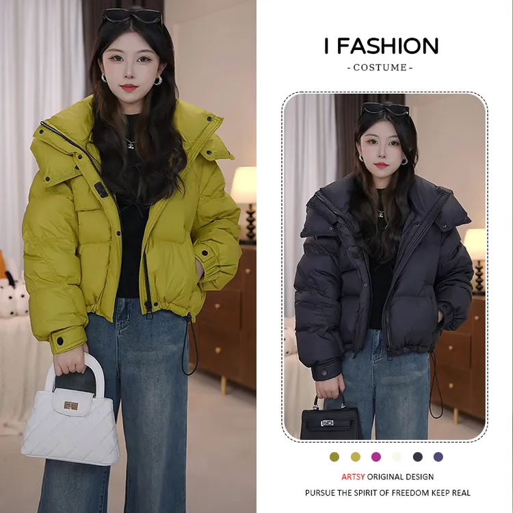 加厚韩版时尚减龄短款连帽棉服女2025冬季新款宽松百搭保暖面包服