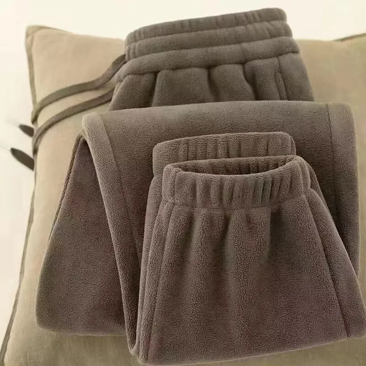 冬季外穿双面摇粒绒裤子女加绒加厚抓绒裤大码束脚卫裤运动休闲裤