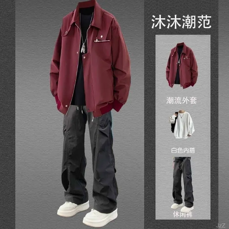 痞帅慵懒风男装秋季款爆款2025新款休闲时尚套装男帅气搭配一整套