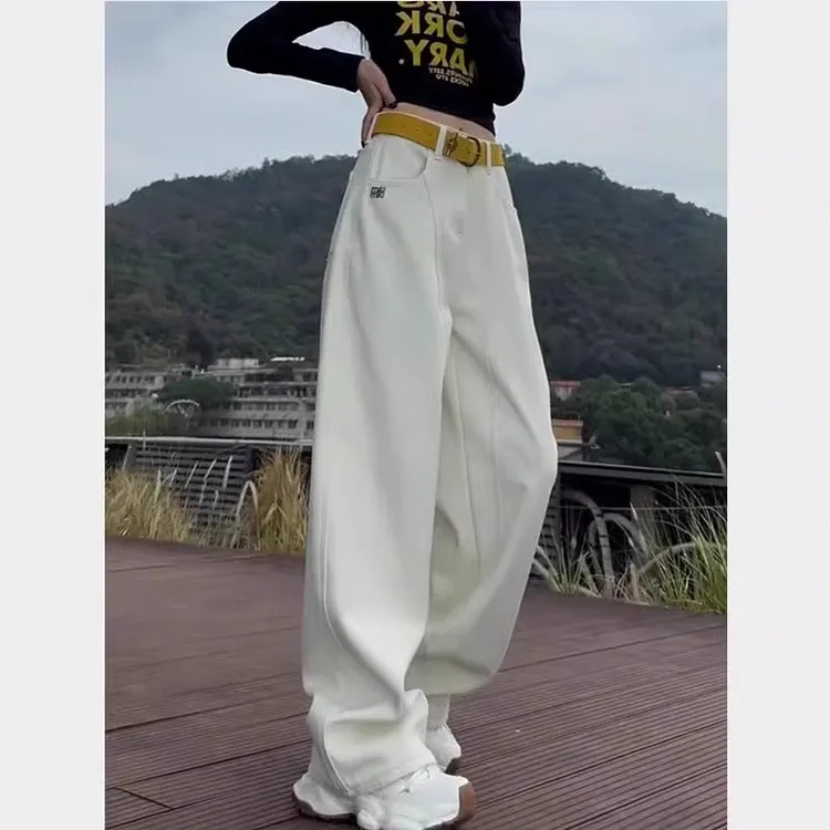 大码直筒牛仔裤女2025年冬季加绒弯刀阔腿裤胖mm显瘦梨型身材裤子