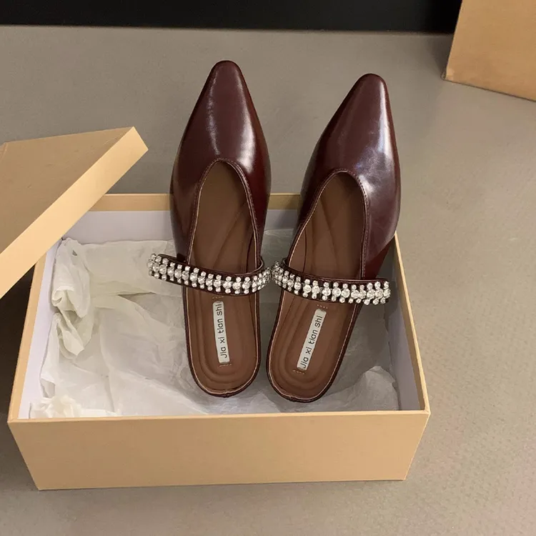 内增高包头半拖鞋女鞋子外穿2025新款夏季尖头法式玛丽珍半托单鞋