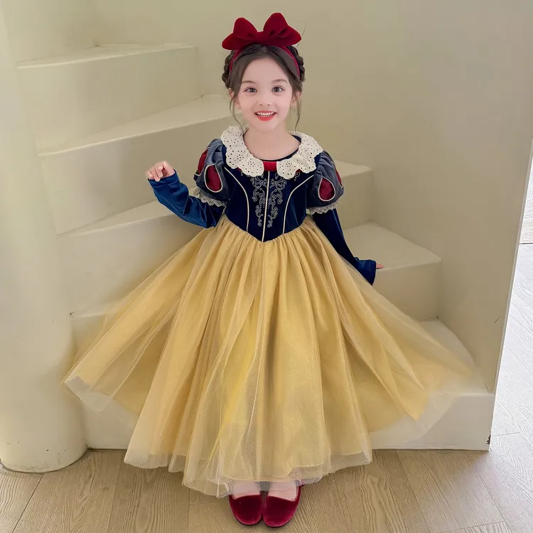 女童白雪公主衣裙2025秋装新款儿童生日礼服长袖纱裙女孩洋气裙子
