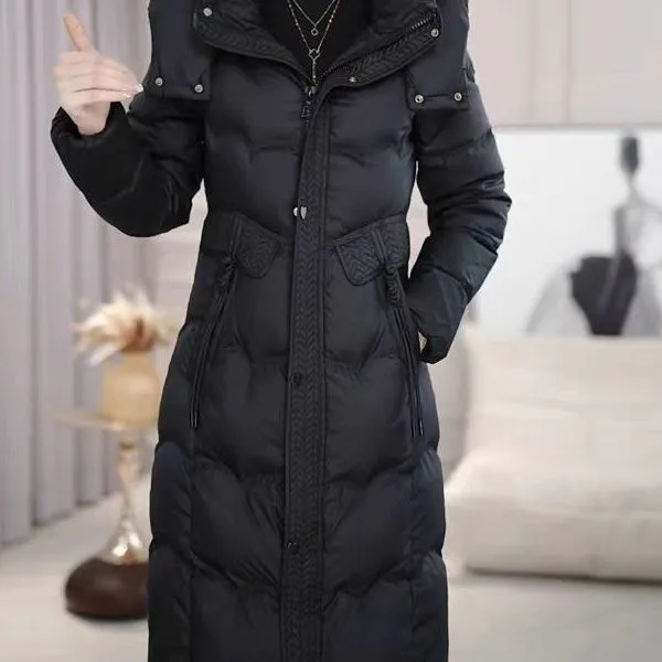 2025冬季新款女士过膝高端时尚中长款羽绒棉服女修身加厚保暖外套
