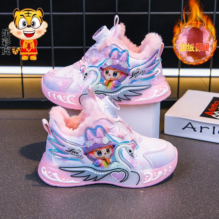 带灯女童运动鞋2025秋冬防水皮面鞋中小童加绒保暖轻便儿童跑步鞋