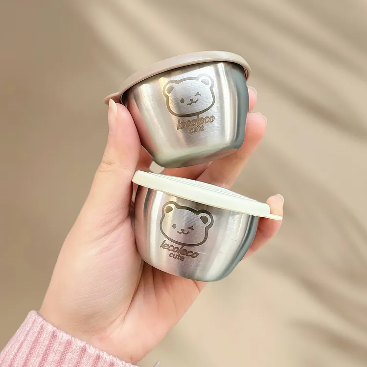 迷你便携蘸料调味盒卡通小熊碟子带盖番茄酱沙拉酱汁杯304不锈钢