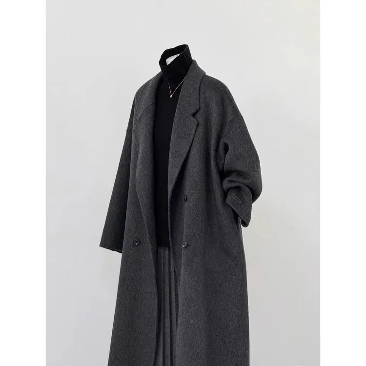 双面呢子大衣女2025秋冬黑灰色新款韩系宽松中长款高端毛呢外套