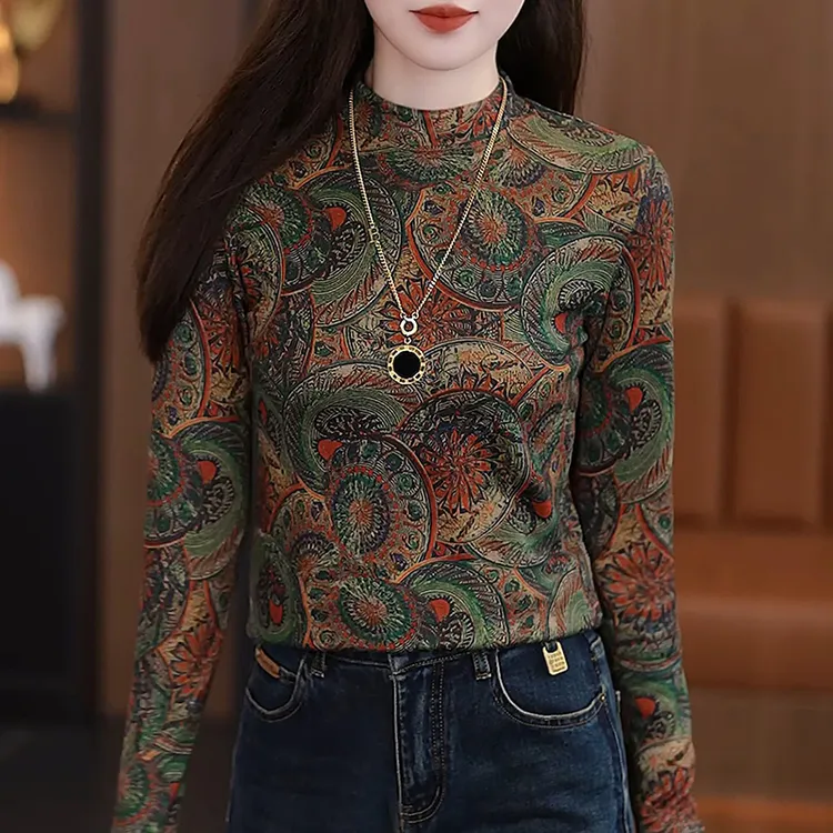 加绒加厚半高领打底衫女士百搭时尚显瘦气质宽松减龄洋气内搭上衣