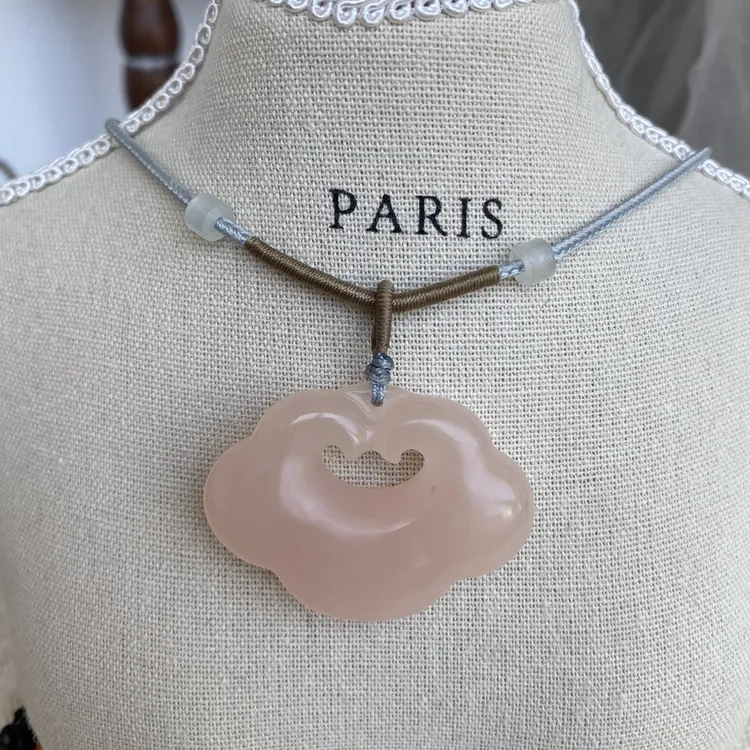 【一级藕粉玉平安扣】粉色祥云锁天然大尺寸吊坠简约百搭