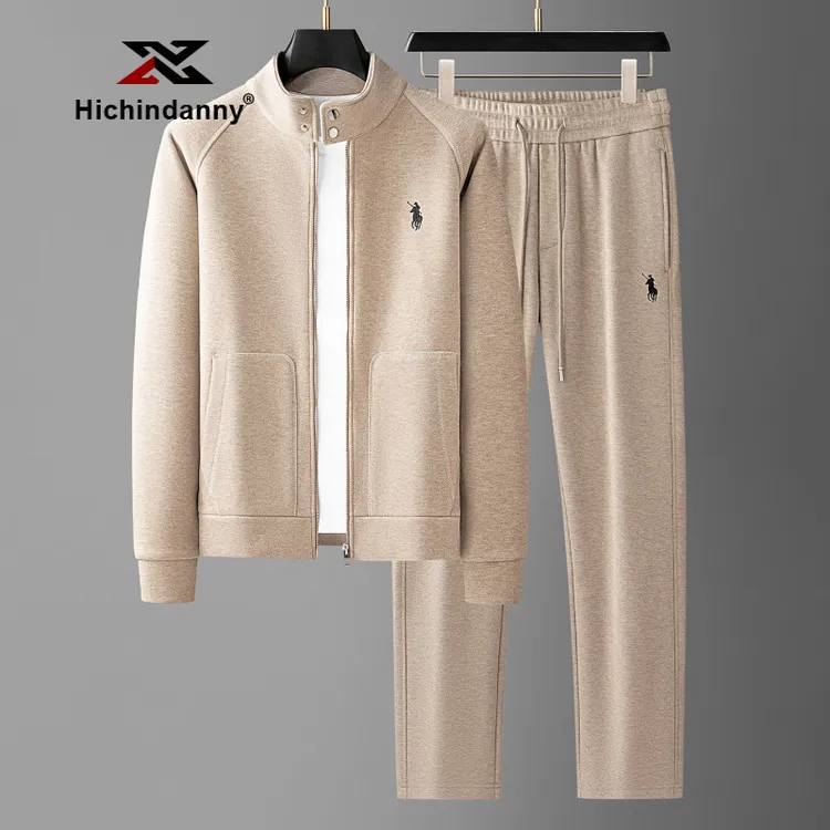 HICHIN加绒加厚休闲运动套装男士冬季立领开衫意式老钱风两件套
