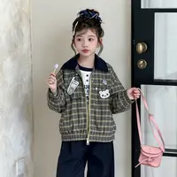 女童秋款外套2025春秋新款儿童复古格子中大童日系翻领外套Q13854