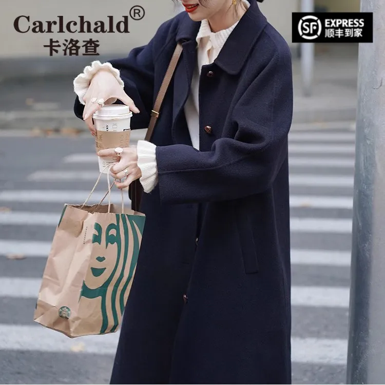 卡洛查（CARLCHALD）卡洛查（）新款秋冬设计感羊毛双面呢大衣女毛呢