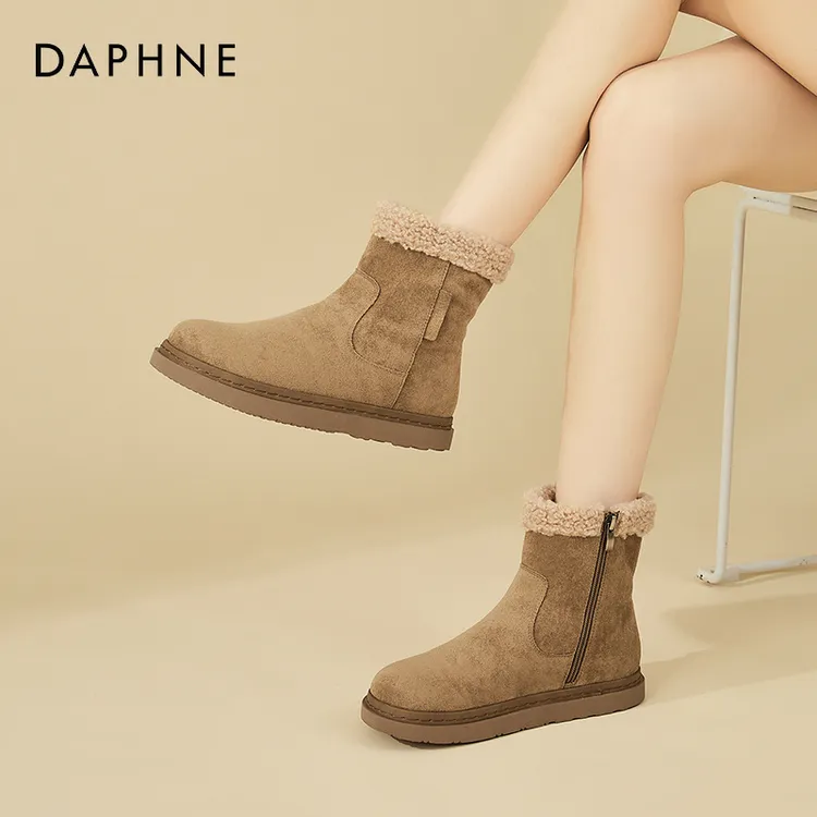 达芙妮经典女靴子雪地靴女2025秋季新款加绒保暖平底百搭棉靴短靴
