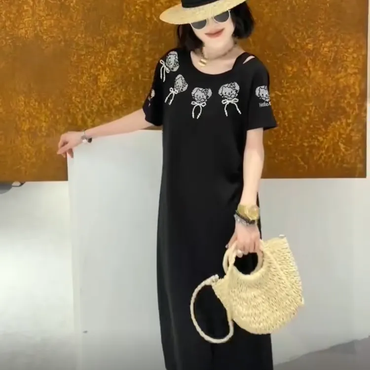 大码女装夏季新款时尚洋气宽松显瘦遮肉胖MM潮流百搭连衣裙88347