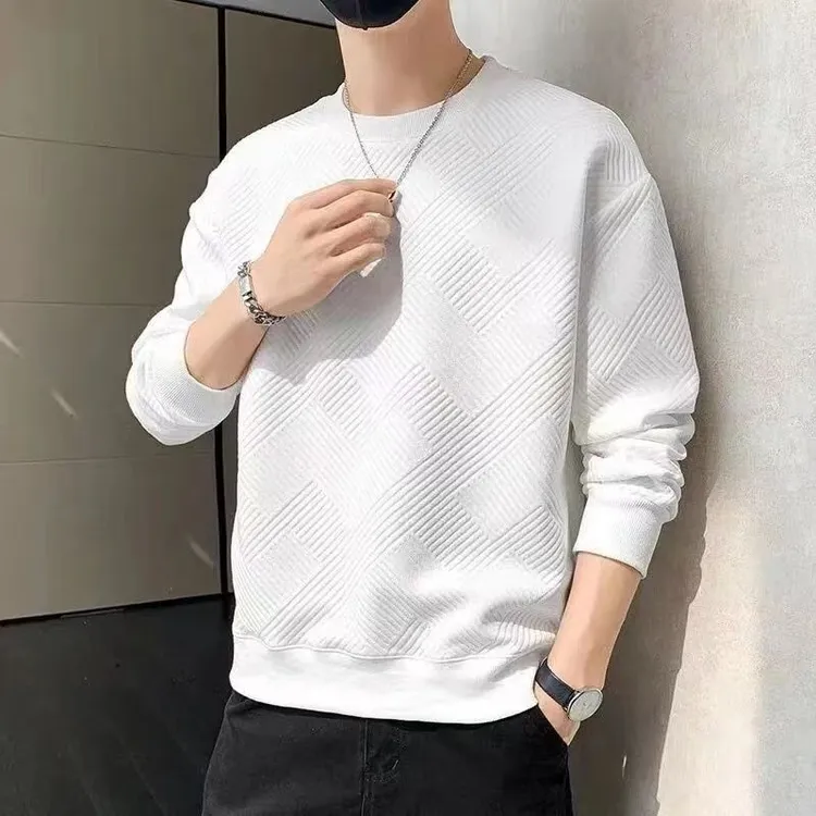 男士高级感卫衣男春秋ins潮重磅帅气港风白色打底衫圆领上衣外套