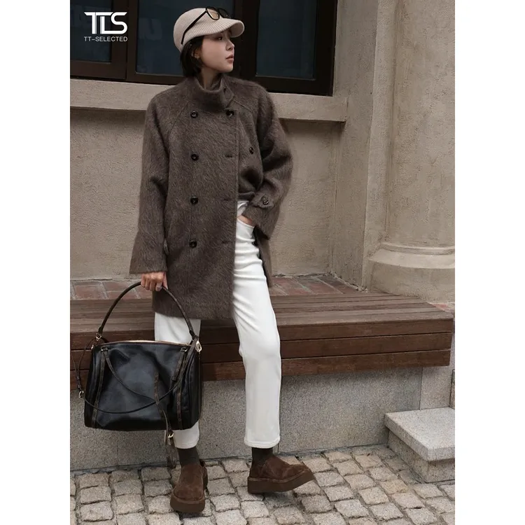 TT【藏地精灵】100牦牛绒稀有原色重磅1291g柔软毛呢大衣外套DY5052