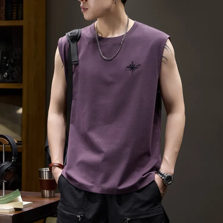 夏季凉感健身运动背心男士坎肩无袖t恤潮牌字母刺绣宽松休闲上衣