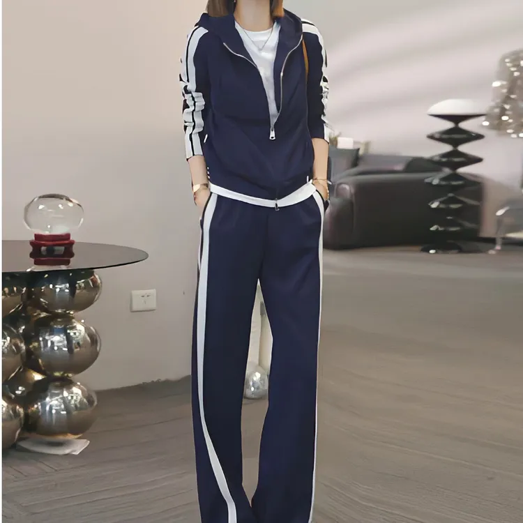 2025秋季新款时尚套装女休闲宽松长袖上衣高腰显瘦阔腿裤两件套潮