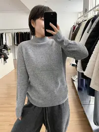 针织半高领羊毛衫纯色坑条打底衫