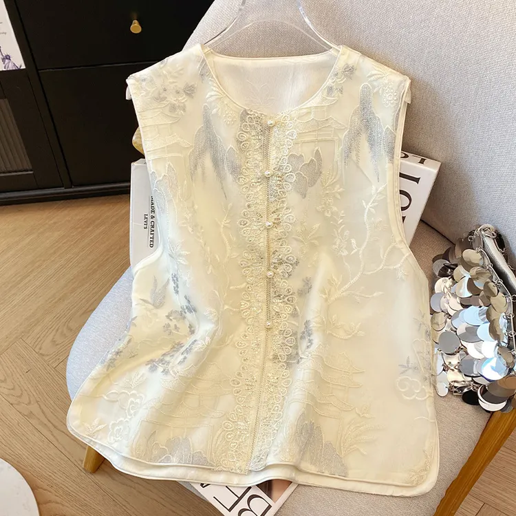 2025年春夏季新中式国风重工刺绣蕾丝马甲背心女新款高级感上衣潮
