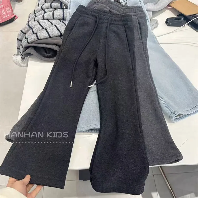 女童加绒微喇裤子加厚一体绒卫裤超软糯米裤中大童秋冬修身喇叭裤