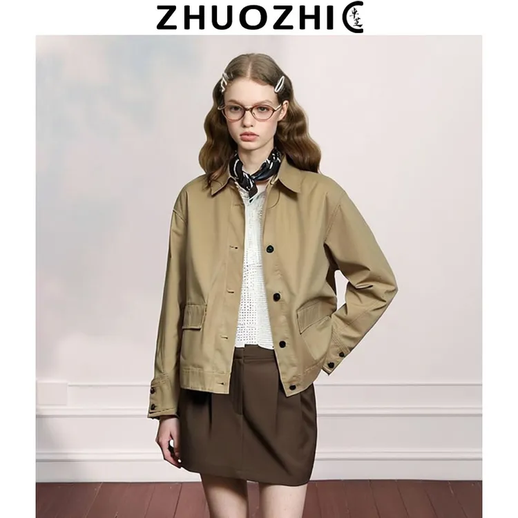 [特价]法式卡其色翻领短款外套女2025秋季新款高级感宽松百搭上衣