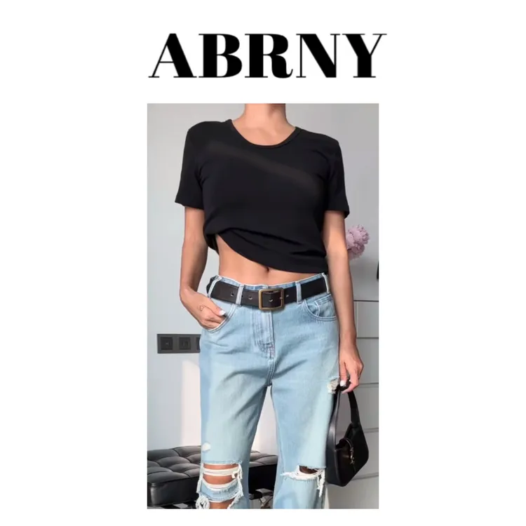 许小黑【显瘦神T】早春新款高弹力显瘦舒适纯色U领短袖T恤0397