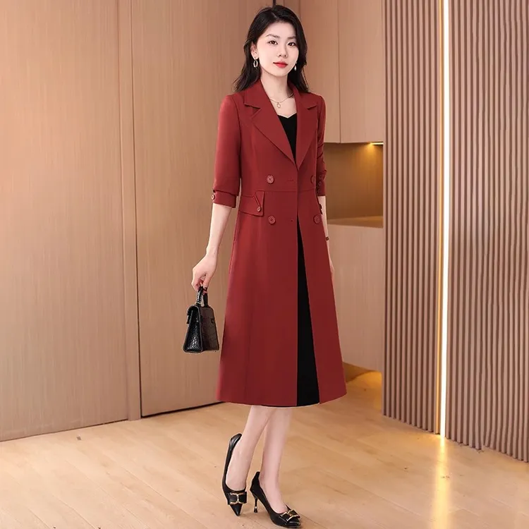 【可蓓儿】红色杭州意法高贵风衣外套2025新款春时尚中长款爆妈妈装