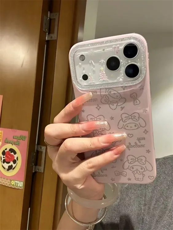 甜美粉底闪粉线条美乐蒂适用iPhone17pro手机壳iPhone16pro新款15