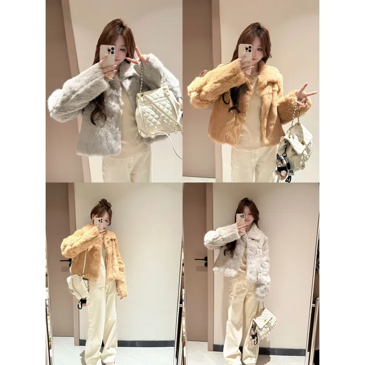 千金兔毛皮草2025新款皮毛一体保暖真毛毛短款外套