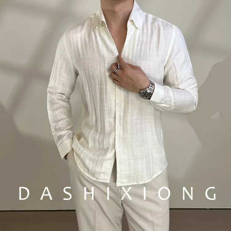 秋季商务男士高品质亚麻轻薄透气易打理百搭正装休闲长袖衬衫