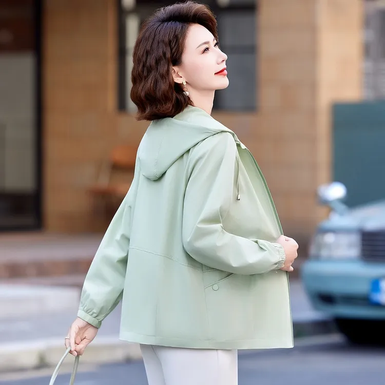 小个子妈妈春秋款外套洋气2025新款宽松上衣连帽