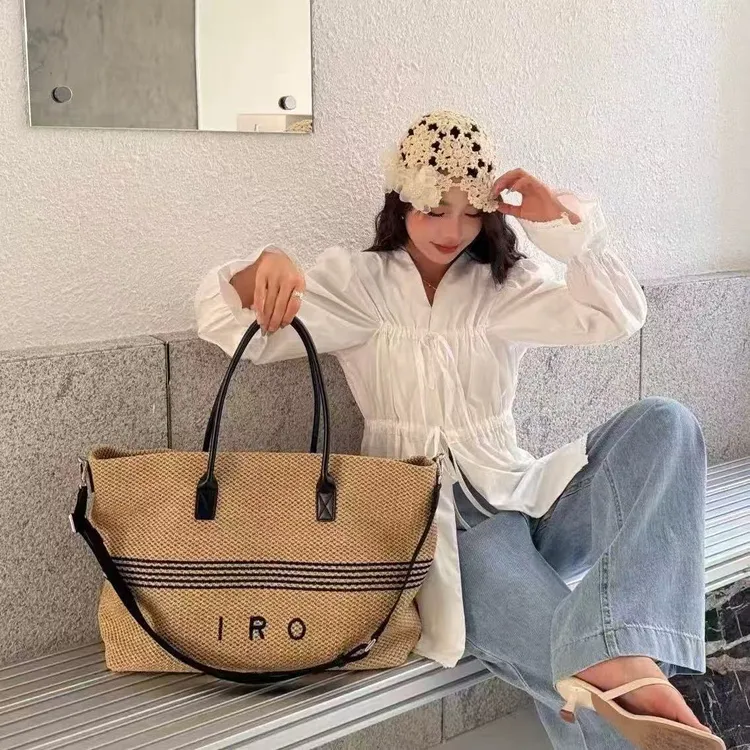 手拎包小众草编包托特包编织跨境风潮时尚耐磨单肩包包包女大容量