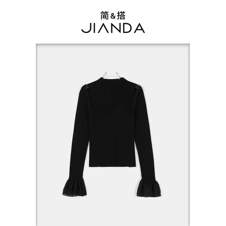 简&搭【千屿Sheila】“伊丽莎白”露肩蕾丝袖口上衣254-SY/1117-25186