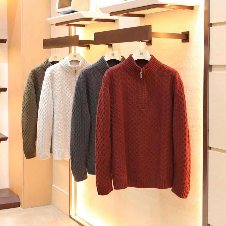 2025秋冬新款老钱风男粗针麻花织纹半高领针织毛衣1700