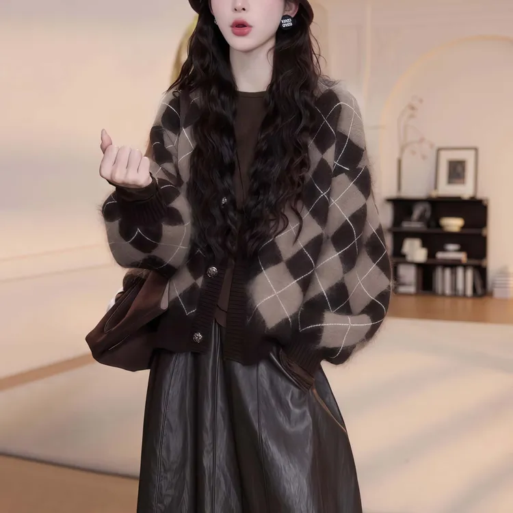 慵懒风宽松针织衫外套女2025秋冬新款休闲风韩版时尚百搭休闲套装